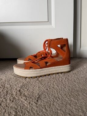 Sorel Orange Cameron Lace-Up Espadrille Platform Sandals
